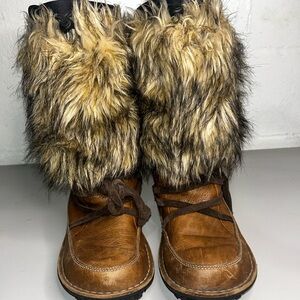 Sorel Ahnah Faux Fur Boots Size 7 Women's Thinsulate Insulated Leather Brown